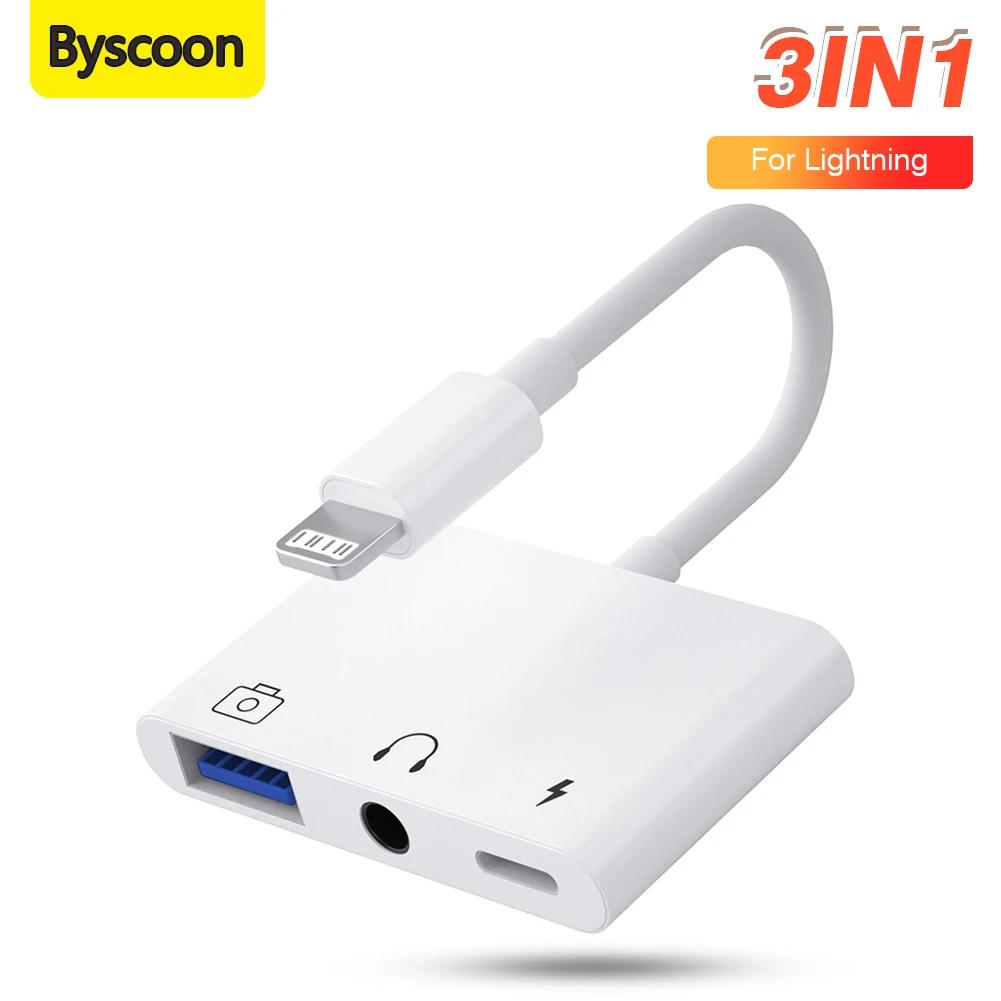 Byscoon  14, 13, 12, 11 , XS ƽ, XR, X, е , iOS OTG Ϳ, USB 3.0, , 3.5mm , 3 in 1 